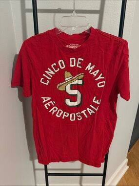 Aeropostale Red Cinco de Mayo Graphic Tee with Sombrero Accent